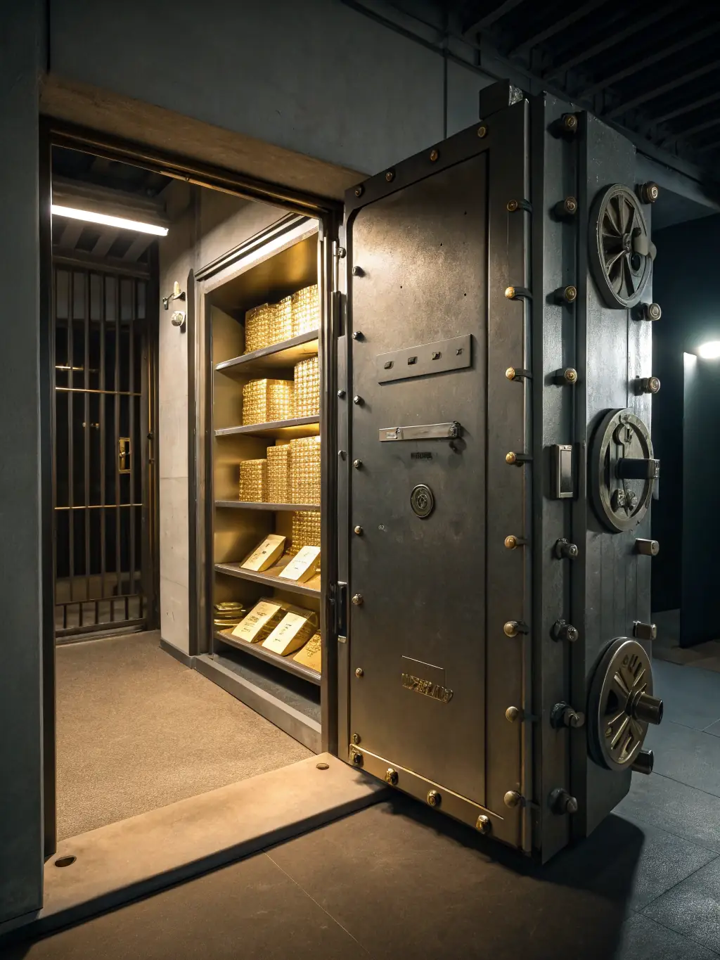 A secure vault with gold bars and currency, symbolizing the protection and security offered through strategic asset allocation.